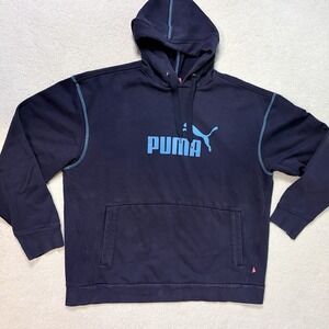 PUMA Essentials Hoodie M Navy Blue No 1 Logo Heavyweight Welt Pocket Sweatshirt